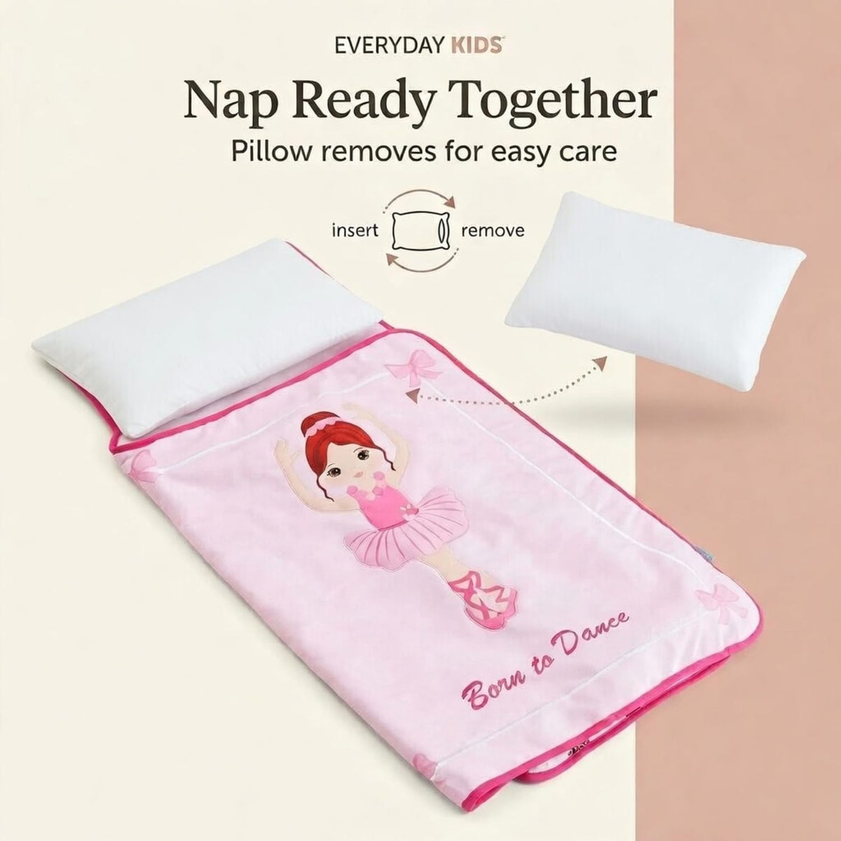 EVERYDAY KIDS Born to Dance Ballerina toddler nap mat with removable pillow and attached blanket - view 14