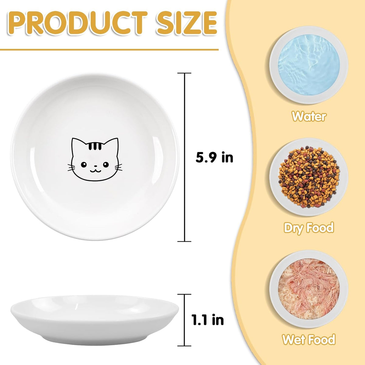6 Pack Cat Food Bowl, Ceramic Cat Bowls - White-C - image 2