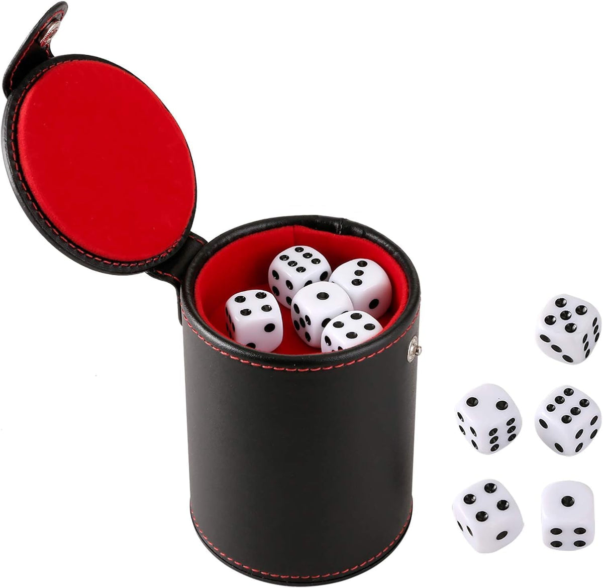 GWHOLE leather dice cup with soft lining and 10 transparent 16mm dice