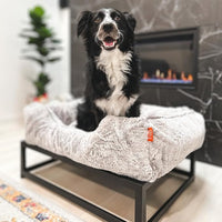 FUZI Luxury Aesthetic Dog Bed for Large Dogs with Washable Cover, Pet Couch, Pet Bed with Sides, Non-Slip Bottom, Soft and Durable Calming Dog Bed, Faux Fur Cover, Large 35.6x28.5x9.5 Light Grey