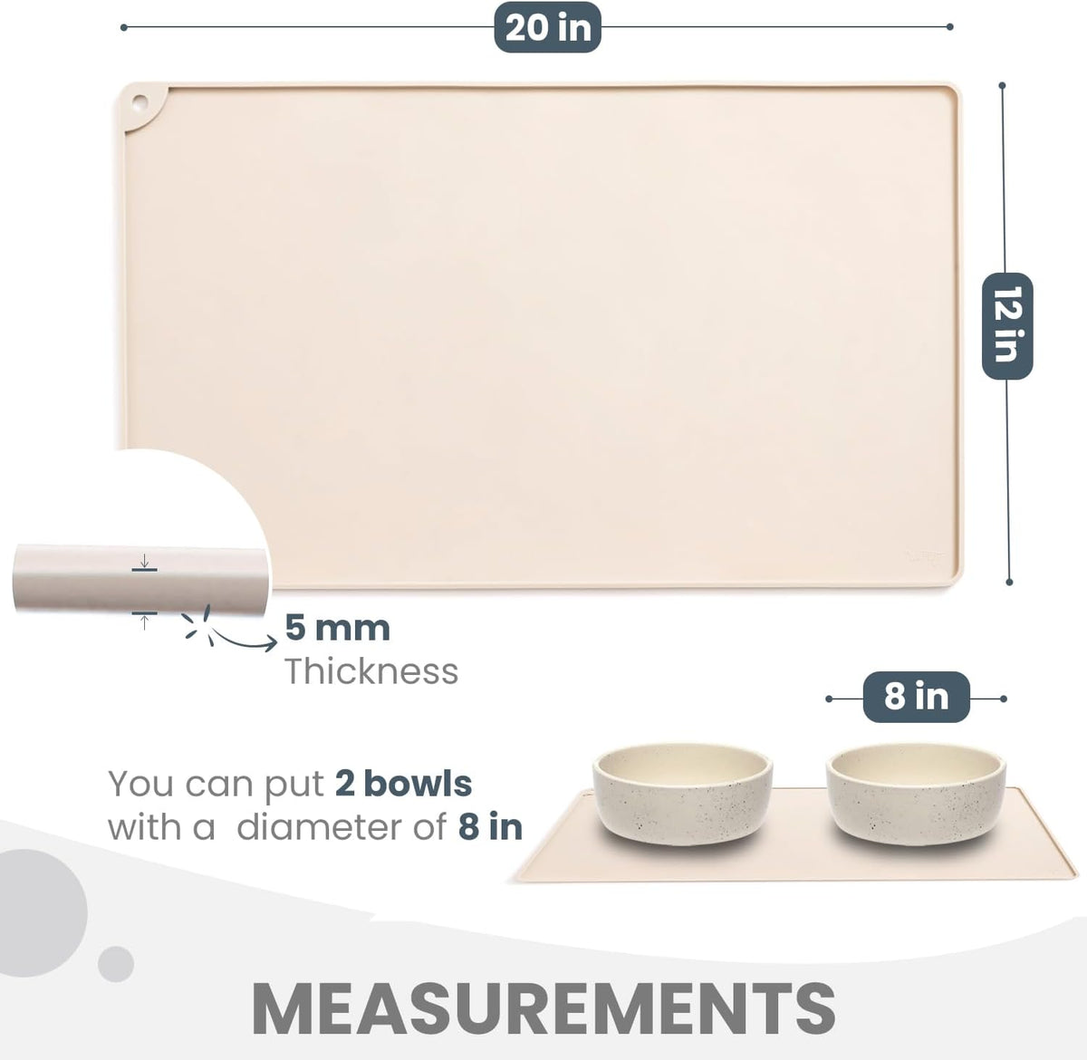 Non-Slip Waterproof Pet Feeding Mat - Medium, 20 x 12 Inch / #08 Beige Solid - image 2