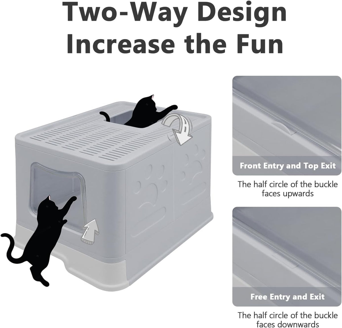 XL Foldable Cat Litter Box with Lid, Jumbo Enclosed Potty - Grey / X-Large - image 3