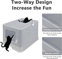 XL Foldable Cat Litter Box with Lid - Jumbo Enclosed Potty - Top Entry Anti-Splashing Toilet - Includes Scoop & 2-in-1 Cleaning Brush (Grey)