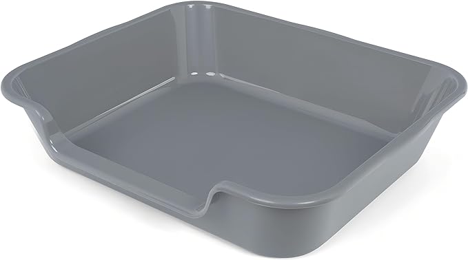 2 Pack of Extra Large Cat Litter Box (ABS Material), Low Entry Senior Litter Pen for Geriatric Kitty Big Cats, Jumbo Pet Safe Litter Boxes Tray for Indoor Pets Potty (Gray, 24" L x 20" W)