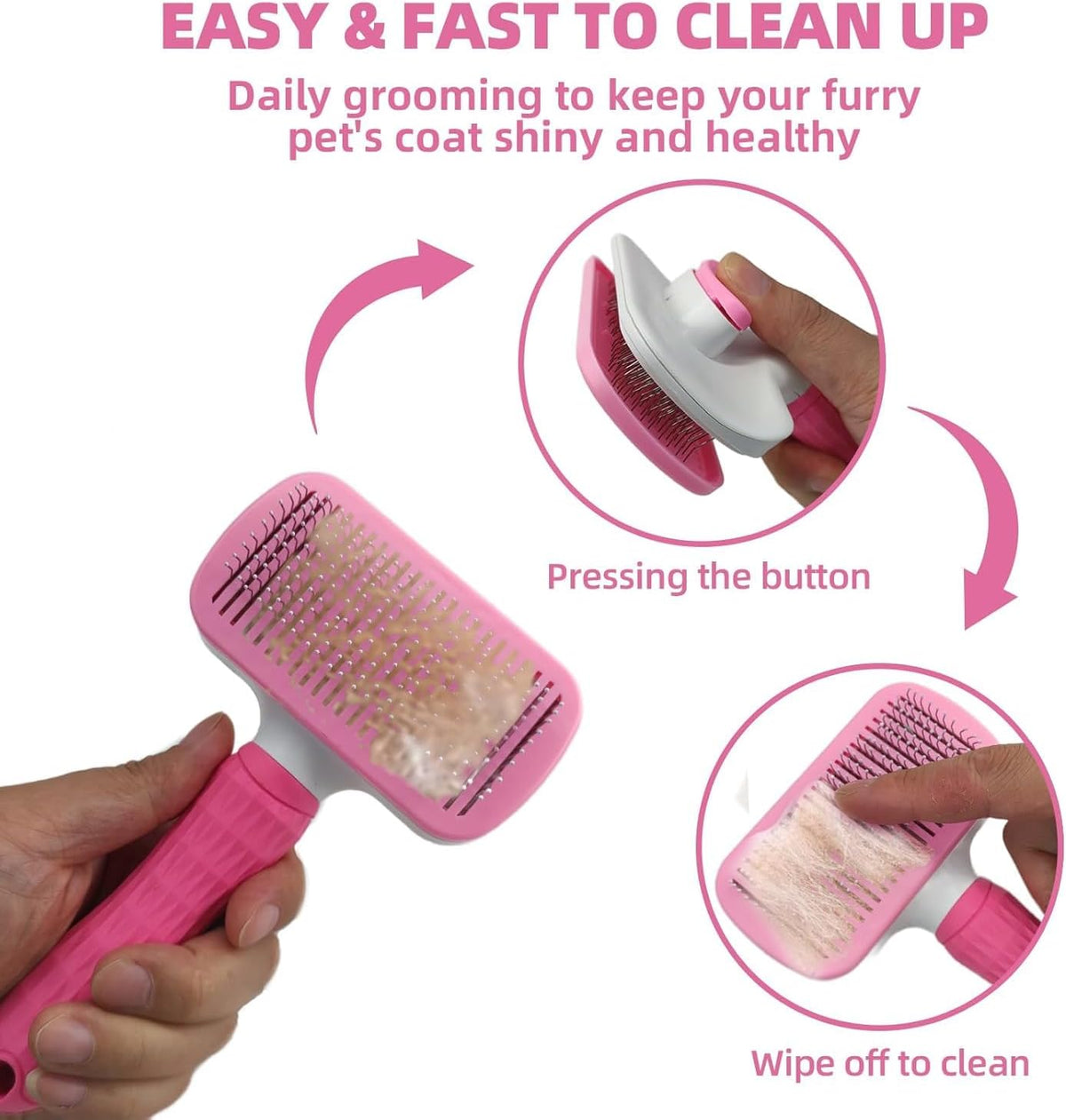 Bath Grooming Kit for Pets, Hair Brush Set with Towel - 6-Pink - image 3