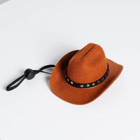 Choyaxo brown dog cowboy hat with gold star pin and chin strap - view 4