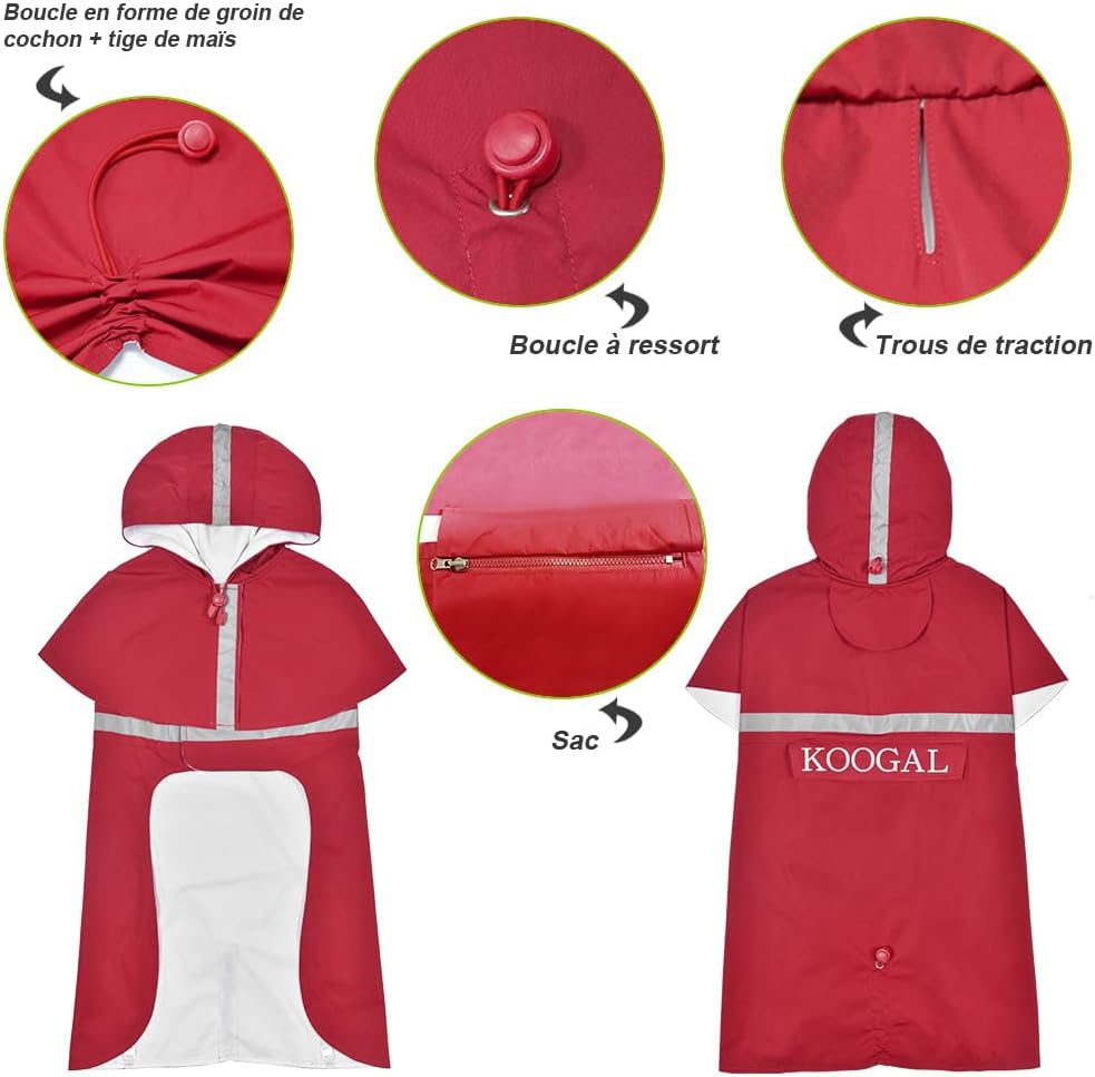 Dog Raincoat Waterproof Hooded, Medium Dogs - Red / 2XL-Fit for 20 to 33 pounds - image 2