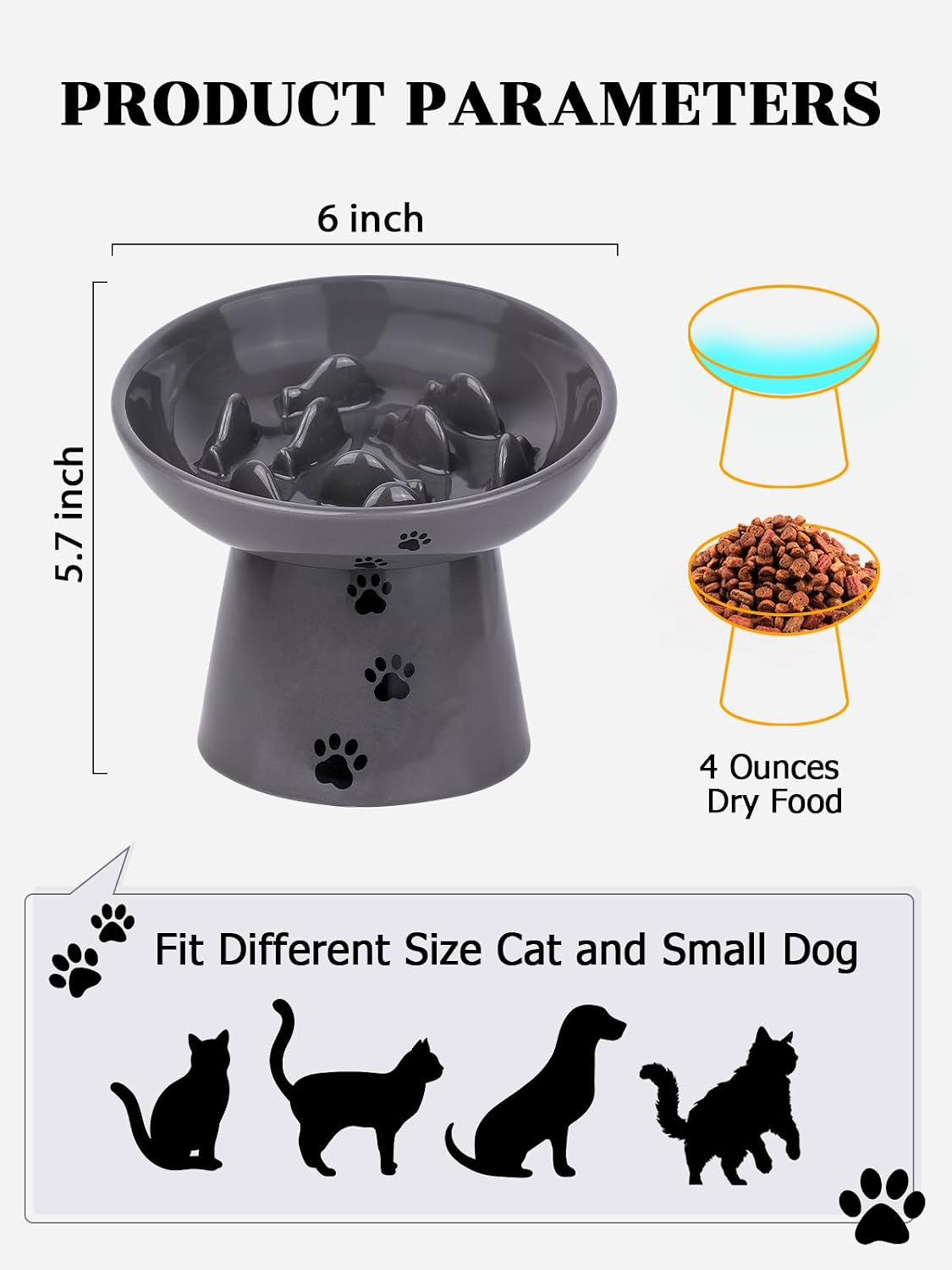 Y YHY Slow Feeder Cat Bowl, Ceramic Cat Slow Feeder Bowl - Grey - image 3