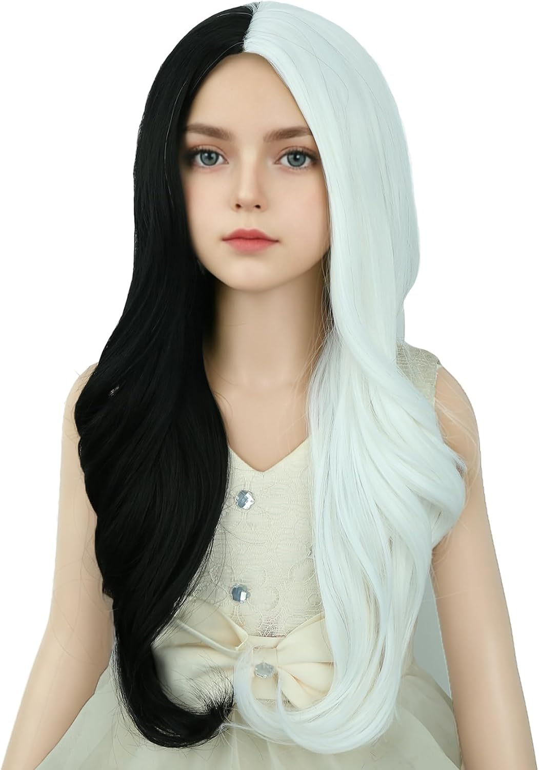 DUDUWIG long black wavy curly middle part wig for kids with wig cap - view 12
