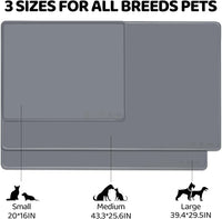 KVK Dog Water Mat 2-Pack 20×16in - Silicone Dog Mats for Food and Water, Non-Slip Pet Feeding Mat for Floors, Waterproof Cat Bowl Mats to Prevent Spills -Dark Gray & Silver Gray