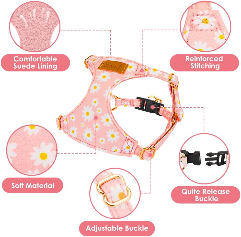 SlowTon No Pull Dog Harness with Leash for Small Medium Dogs - Medium(18-31lb) / Pink Daisy - image 2