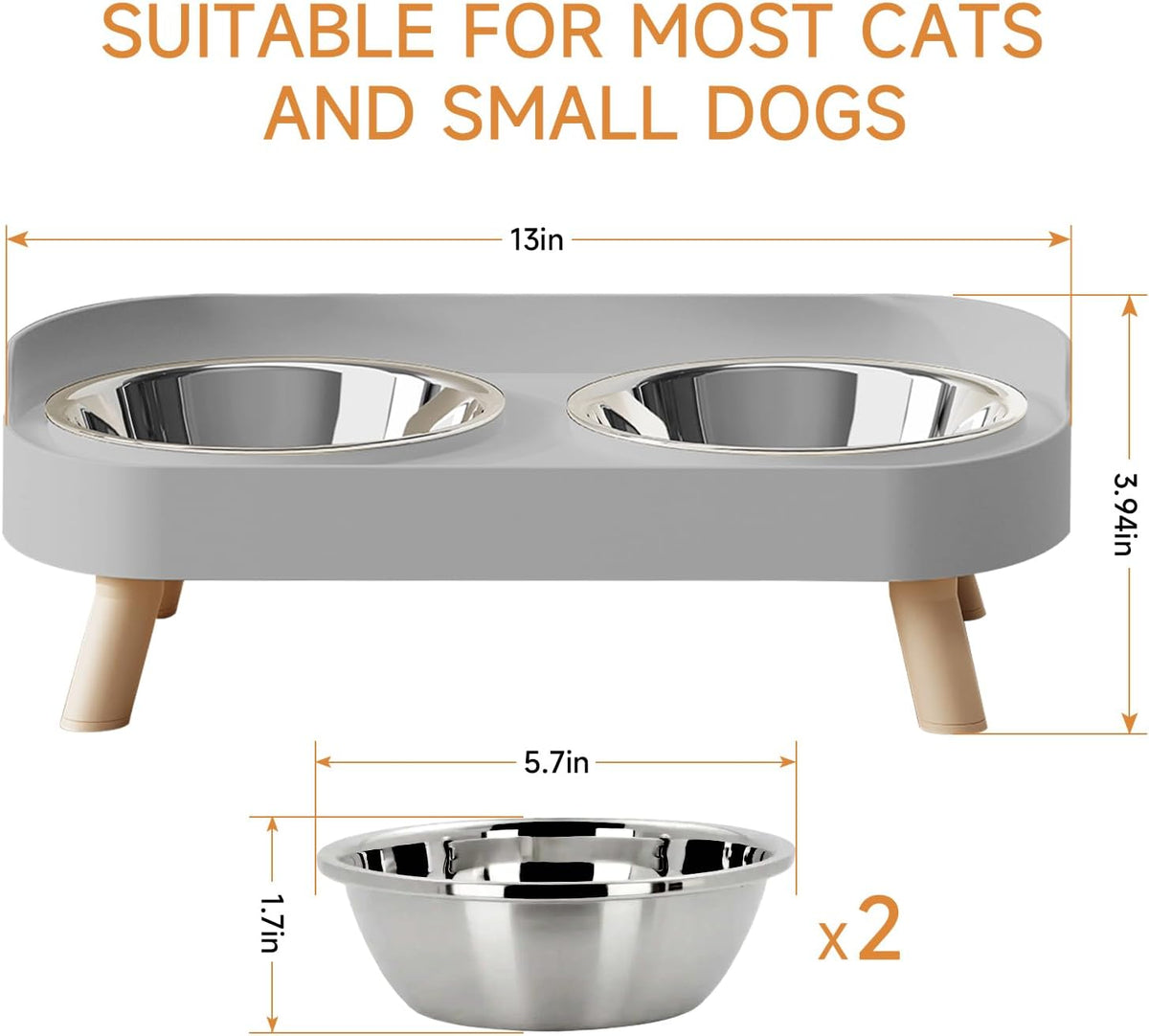 Elevated Cat Bowl, Raised Cat Food and Water Bowl Set for Indoor Cats, Splash Proof with 2 - Cat Bowls-Grey - image 4