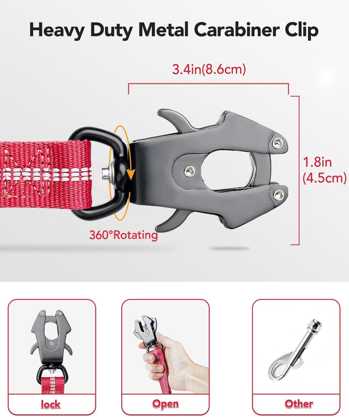 Joytale Tactical Bungee Dog Leash, Shock Absorbing No Pull - Hot pink