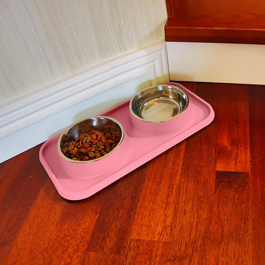 L.D.Dog Cat Food Bowls, Cat Bowls Non-Skid and Non-Spill Silicone Pads with PP Stand, Removable - Pink - image 3
