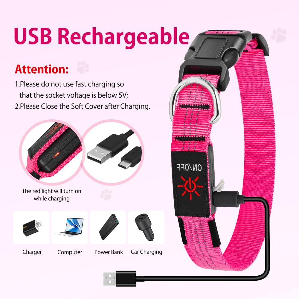 Light Up Collar for Small Dogs& Cats - L (18.9-23.6inch/ 48-60cm) / Pink - image 4