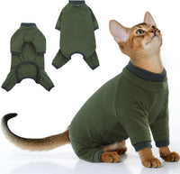 Sticky Hair Cat Clothes, Prevent Loss Pajamas - Small / Green