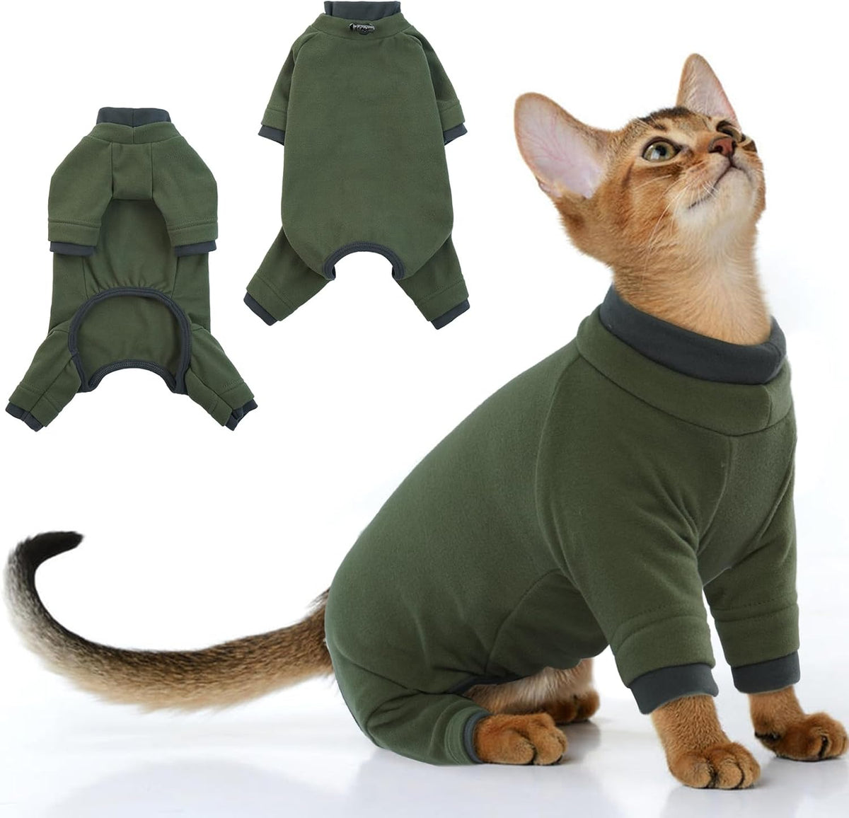 Sticky Hair Cat Clothes, Prevent Loss Pajamas - Small / Green