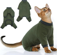 PUMYPOREITY Sticky Hair Cat Clothes, Prevent Hair Loss Cat Pajamas, Soft Cat Sweaters for Cats Only, Cat Hair Sticky Onesie, Cat Recovery Suit After Surgery, Green, S