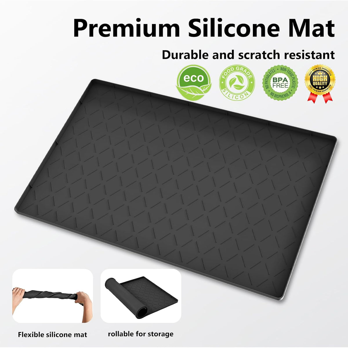 MateeyLife Silicone Waterproof Mat for Dog & Cat Food Mat 19"X12" – Essentials for Dogs - 19''W x 28''L / Classic Black - image 3