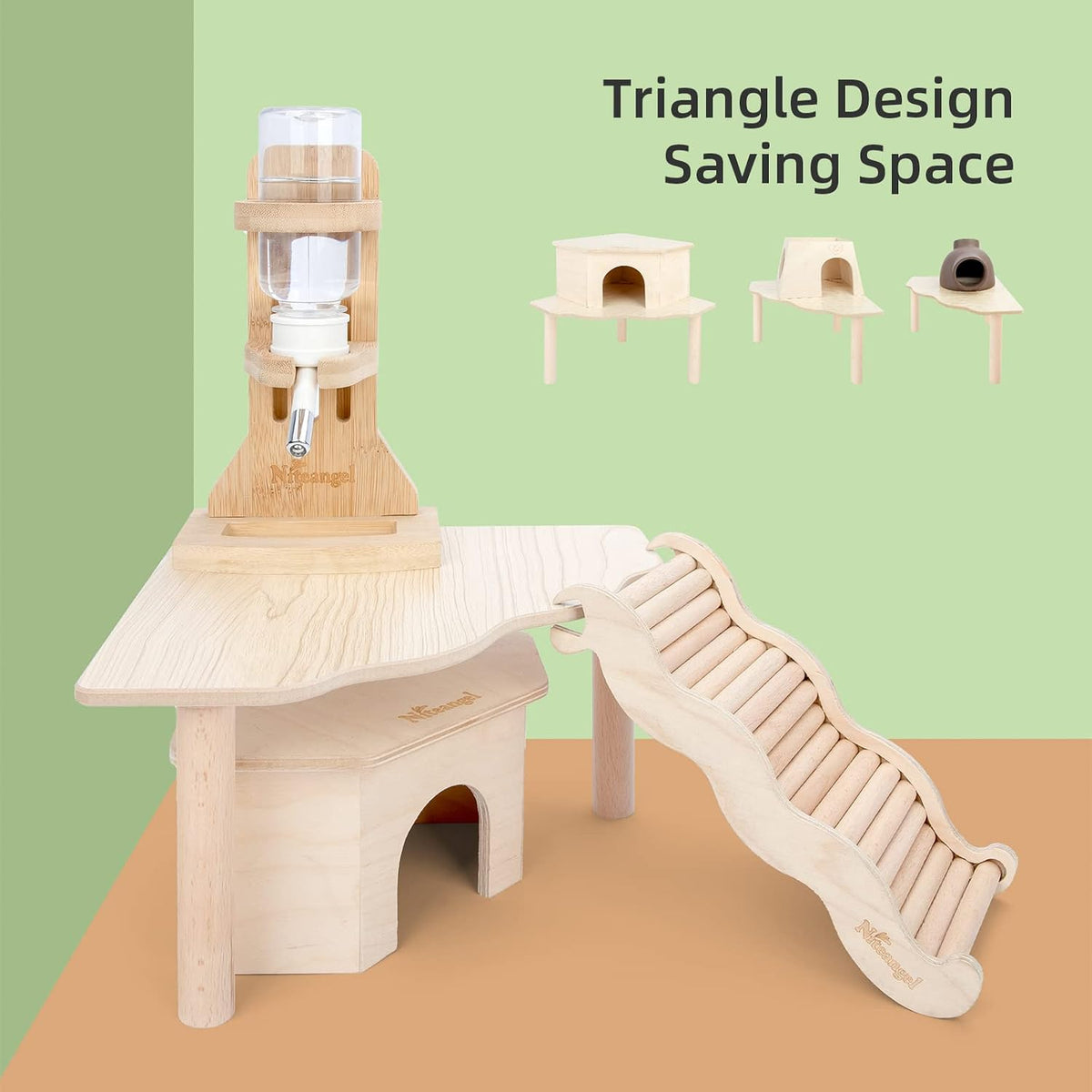 Niteangel triangle wooden hamster play platform, 9 by 9 inches - view 4