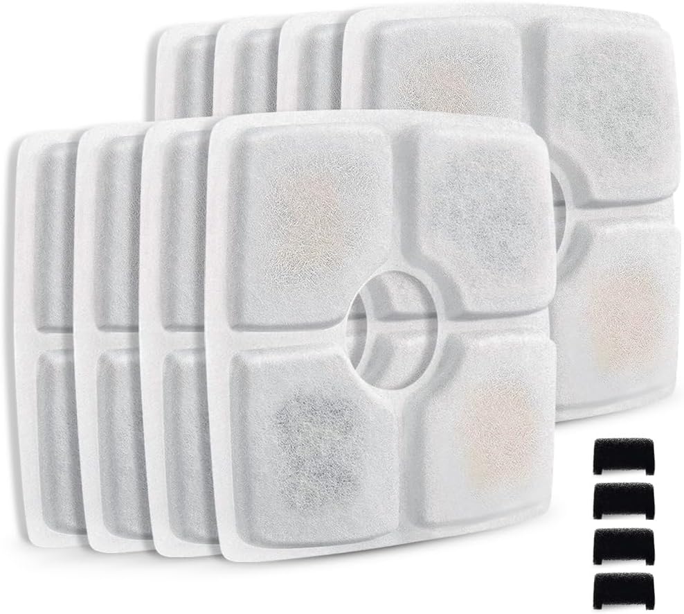 Pet Fountain Filter Set, 3 Triple Filtration System Replacement Cat Water Fountain Filters - 8 Filters