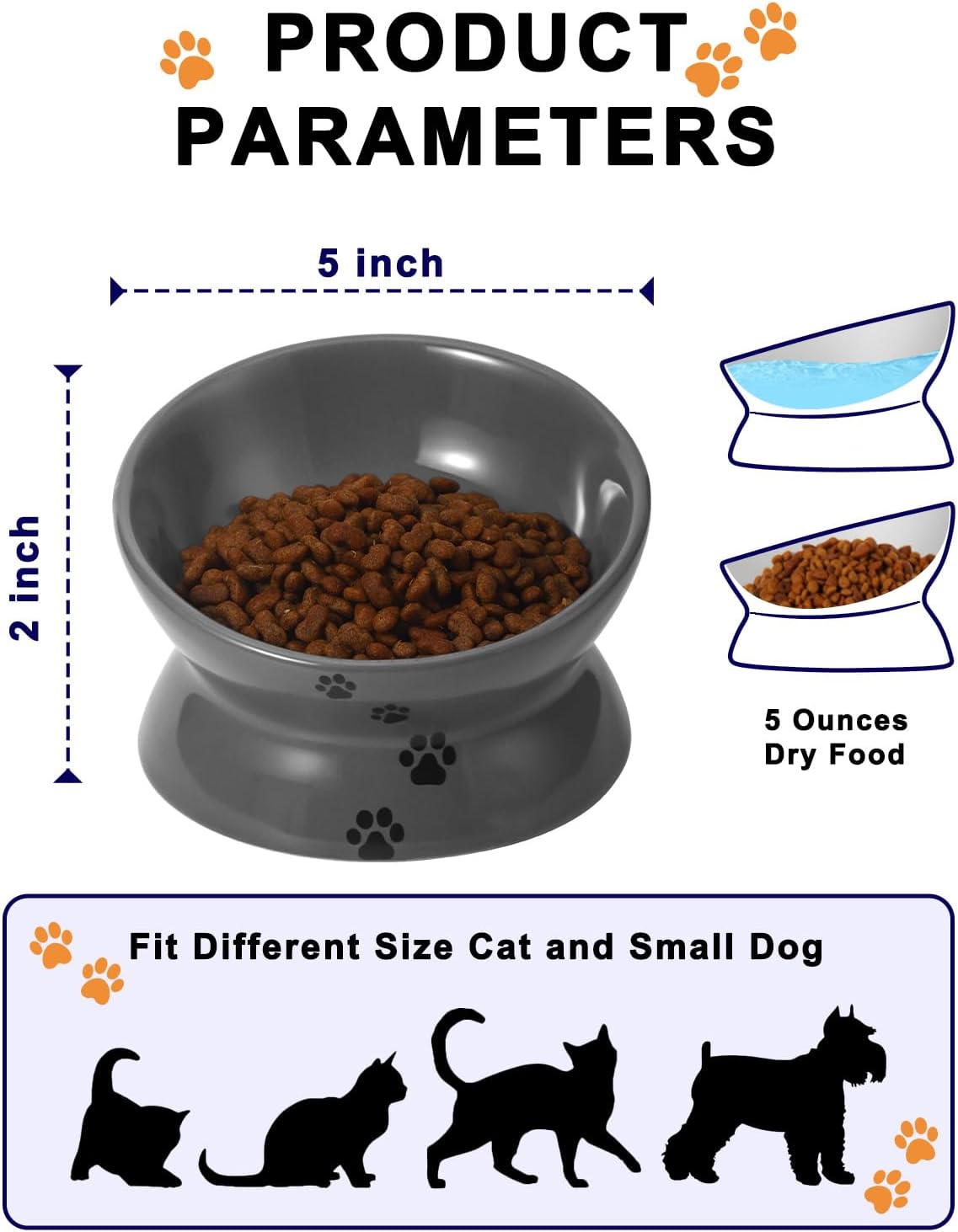 Y YHY Cat Bowl Anti Vomiting, Raised Food Bowls - 5 Inches / Grey - image 3