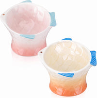 2 Pcs Elevated Cat Bowls, Raised Ceramic Food Bowls, Blue, Green – Essentials for Cats - Pink,Orange