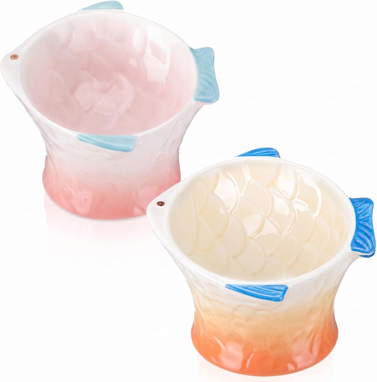 2 Pcs Elevated Cat Bowls, Raised Ceramic Food Bowls, Blue, Green – Essentials for Cats - Pink,Orange