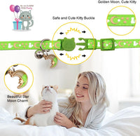 Baeuppit 2PCS Breakaway Cat Collars with Bell Moons Stars Cute Kitty - Neck 6.9-10.7 in / Green&Black - image 3