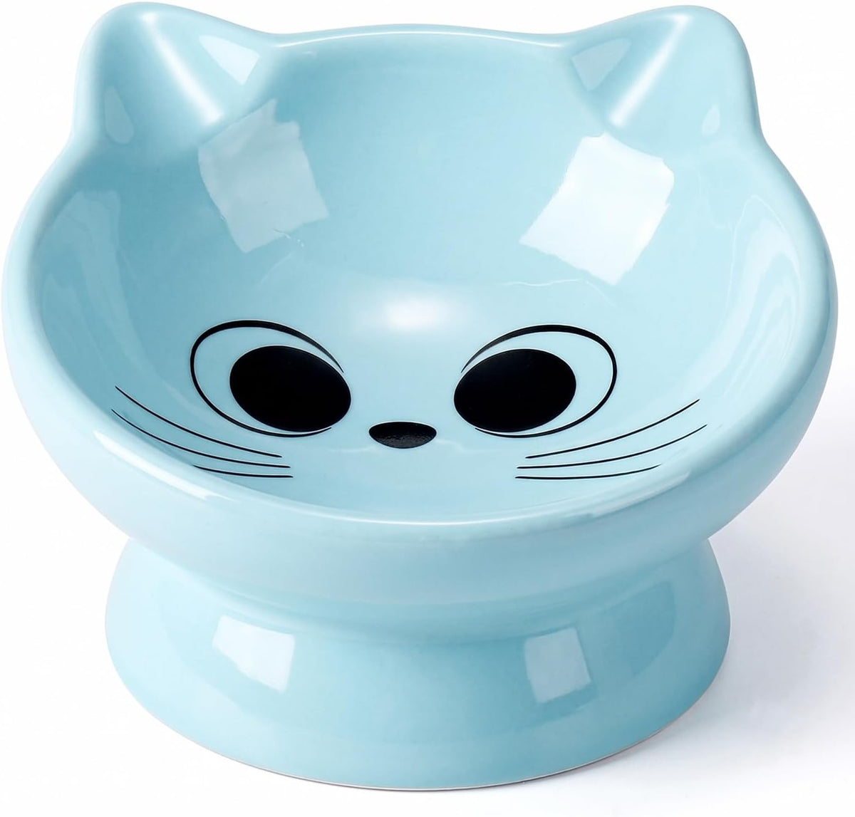Raised Cat Food Bowl Ceramic 15° Tilted Cat Food Bowls Protect Cat's - FaceBlue-1P / 1
