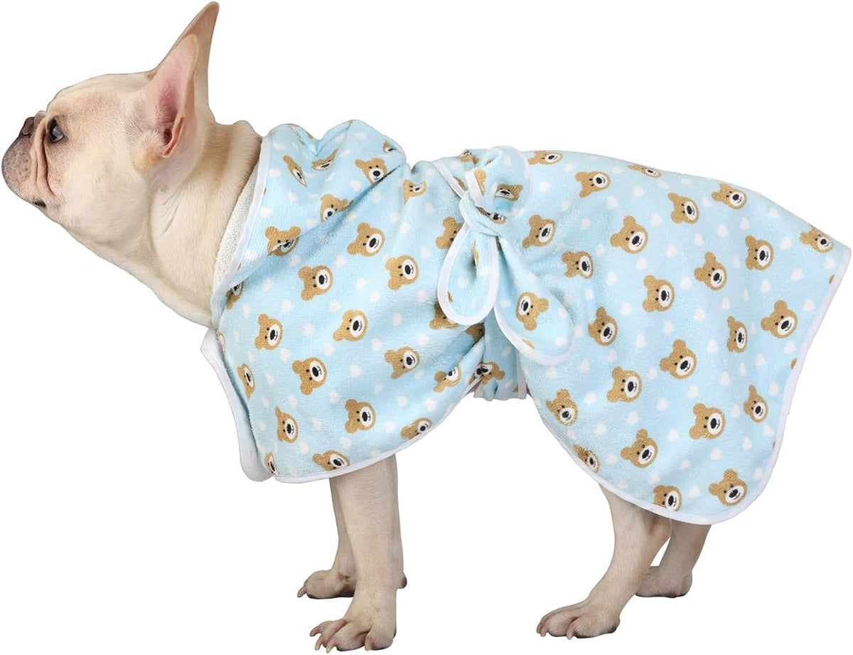 HDE Hooded Dog Bathrobe Quick Dry Towel Wrap for After Bath White - Medium / Teddy Bears - image 3
