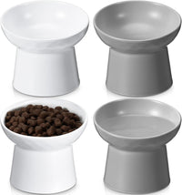4 Pcs Ceramic Raised Cat Bowls - White and Grey