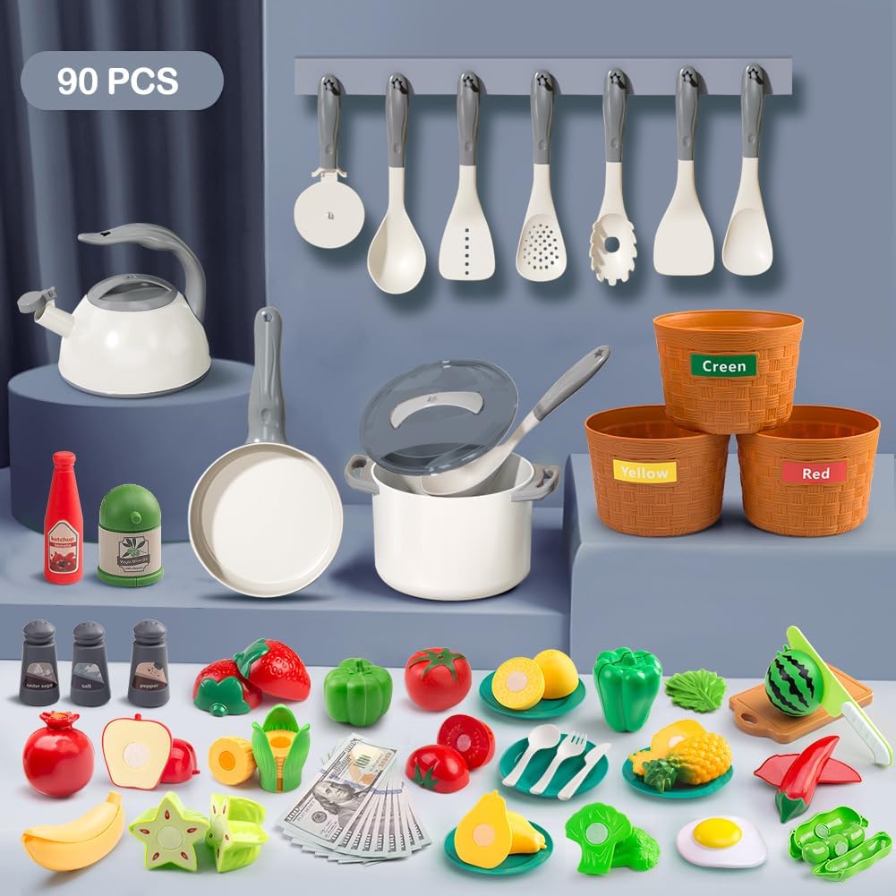 35Pcs Kids Kitchen Toy Accessories - White / 90Pcs - image 2