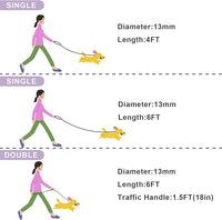 Rope Dog Leash with Two Handles, 6 Foot Heavy Duty Dog Leash with Aviation Aluminum Auto Locking Carabiner, Strong Nylon Pet Lead for Small, Medium, Large Dogs (Purple, 6FT-Two Handle)