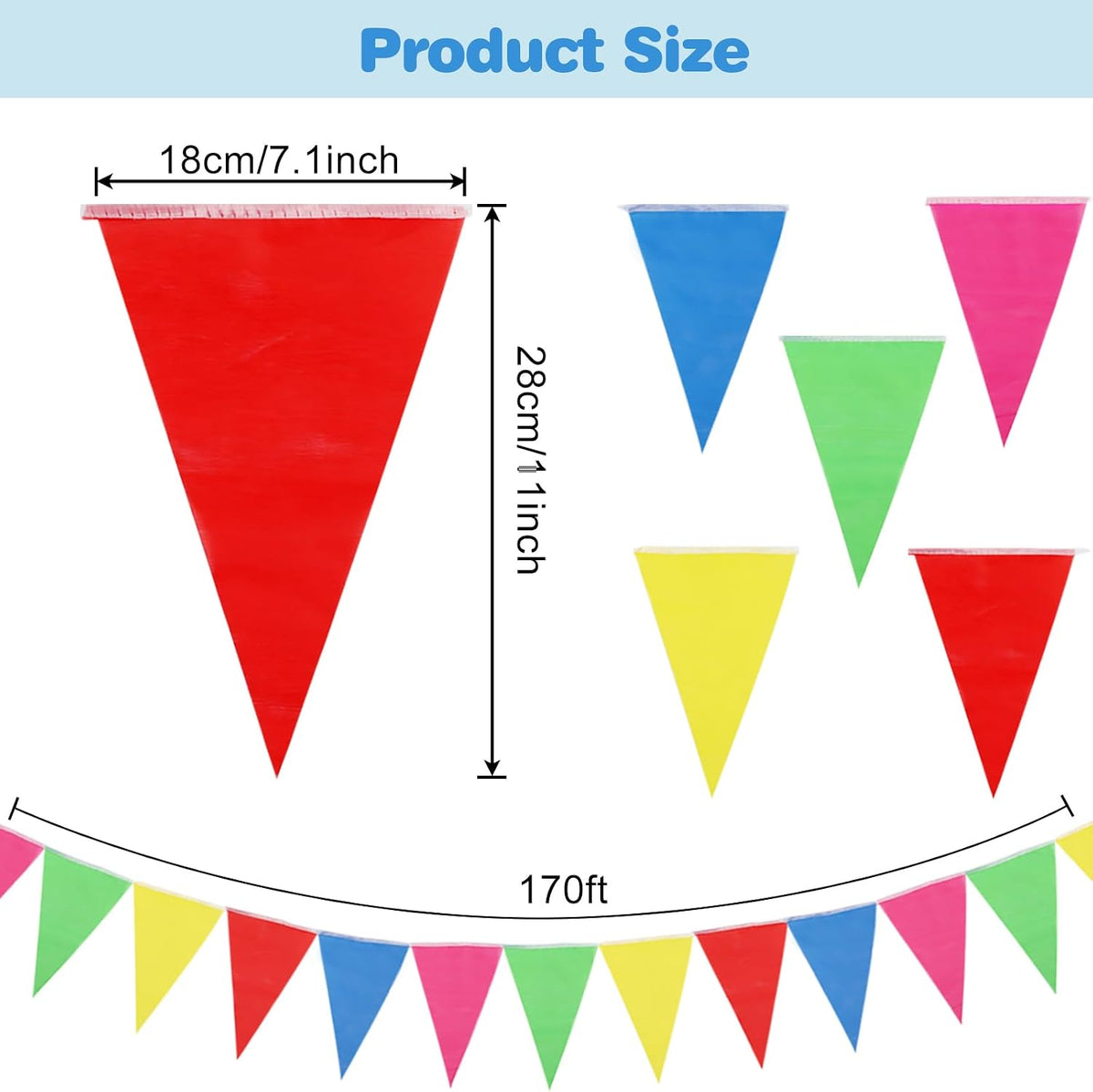 RUBFAC 170ft 120pcs Red White Striped Pennant Banner – Fun for Kids & Family - multicolor / 3400ft - image 2