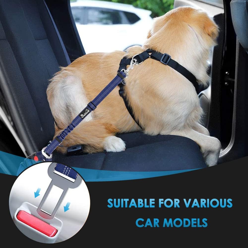 SlowTon Dog Seat Belt for Car - F.Blue / Medium/Large (Headrest + Clip) - image 3