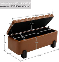Kmax 45" Storage Bench PU Leather Entryway Bench Upholstered Ottoman Bench with Wavy Top & Safty Hinge for Bedroom Living Room Hallway, Brown