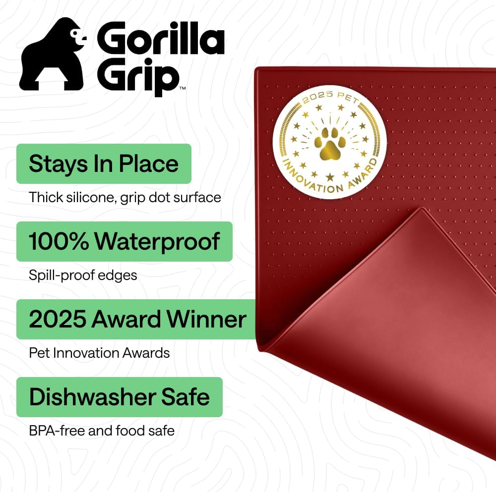GORILLA GRIP Dog Food Mat, 100% Waterproof Silicone, 16x10 Beige – Essentials for Dogs - Red / 16"l X 10"w - image 2