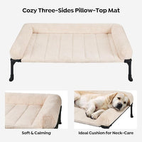 Veehoo Cooling Elevated Dog Bed with Fluffy Plush Bolster Cushion, Indoor Raised Dog Beds for Large Dogs, Soft Pet Sofa Cot with Removable Washable Mat, No-Slip Feet, 59 x 37 inches, Cream White