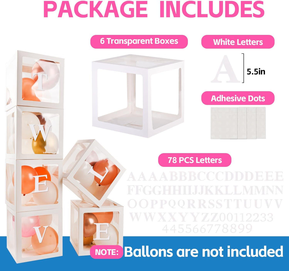 Baby Boxes with 30 PCS Letters - 6 PCS Balloon Box-78 Letter - image 2