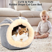 Cat Beds for Indoor Cats-Rabbit-Shaped Cat Cave Bed with Hanging Toy - Rabbite Gray / Rabbite / L - image 3