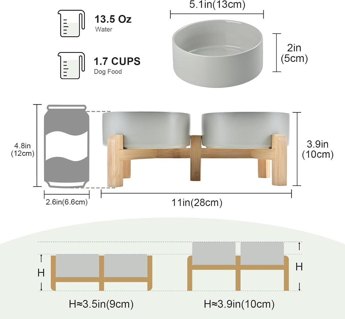 SPUNKYJUNKY Elevated Dog Bowls Ceramic - 5.1 in - 1.7 cups / Grey - image 2