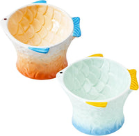 2 Pcs Elevated Cat Bowls, Raised Ceramic Food Bowls, Blue, Green – Essentials for Cats - Green, Yellow