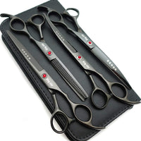 7.0in Titanium Professional dog Grooming Scissors set - Bright Black