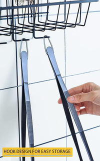 JETKONG 2 Pcs 12-Inch Cooking Tweezer Tongs Stainless Steel Kitchen Tweezers Plating Tongs (Navy Blue)