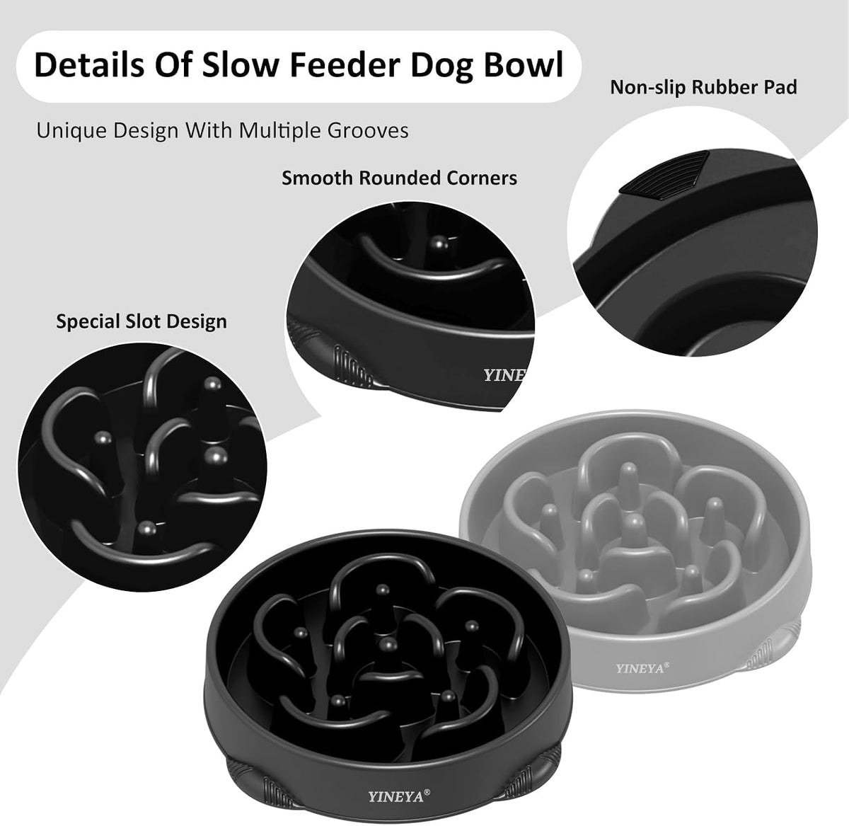 YINEYA Slow Feeder Dog Bowl for Medium Dogs - Large / B - Gray & Black - image 4
