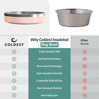 Coldest Dog Bowl - Anti Rust Metal, Non Slip, 3 Layers Insulated Stainless Steel Dog Bowls - Spill Proof & Heavy Duty - Water Bowl for Dogs, Cats & Pets, Dish Washer Safe (21 oz, Forever Pink Glitter)