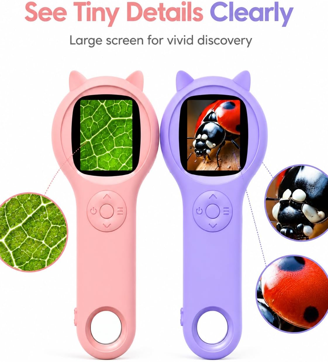 Kids Microscope, 500X Digital Magnifying Glass, Explore STEM Toy - Pink and Purple / 2 Pcs - image 4