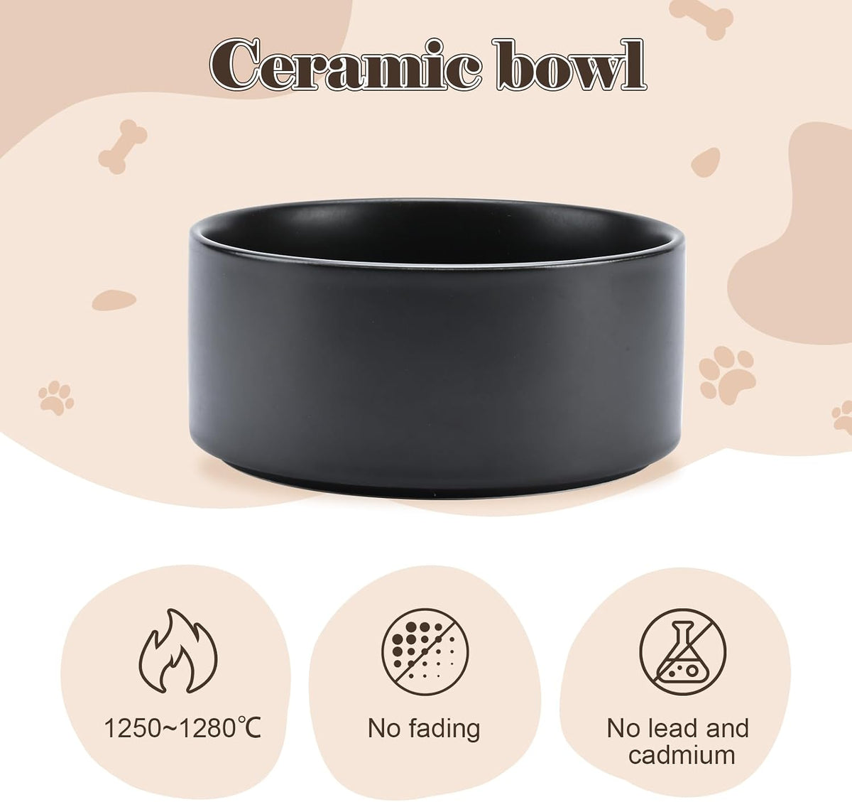 SPUNKYJUNKY Ceramic Dog Bowls with Acacia Wood Stand - 13.52 oz / Black - image 2
