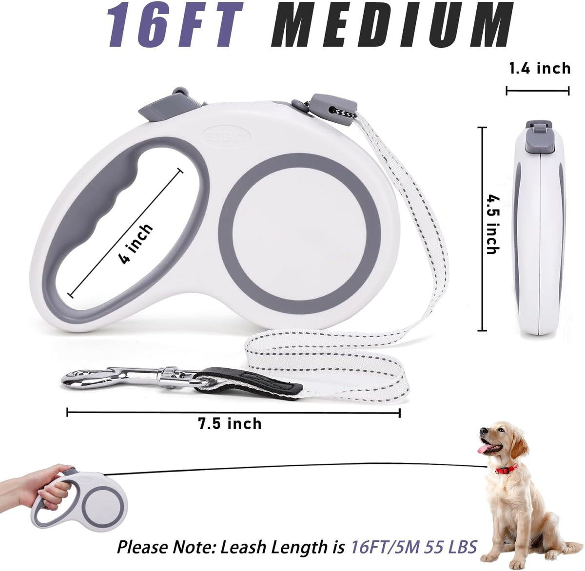 Retractable Dog Leash 20 FT Cord for Small Medium Dogs up to – Essentials for Dogs - White - image 3